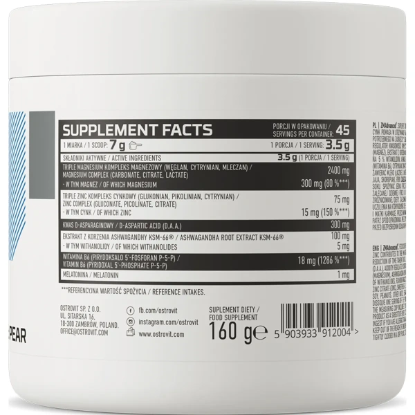 OstroVit ZMAdvanced 160g - Magnesium, B6, Zinc, DAA, Ashwagandha & Melatonin | OstroVit