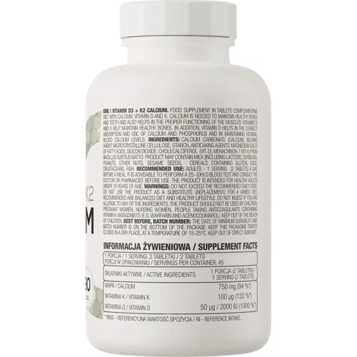 OstroVit Vitamin D3 + K2 + Calcium 90 tablets | OstroVit