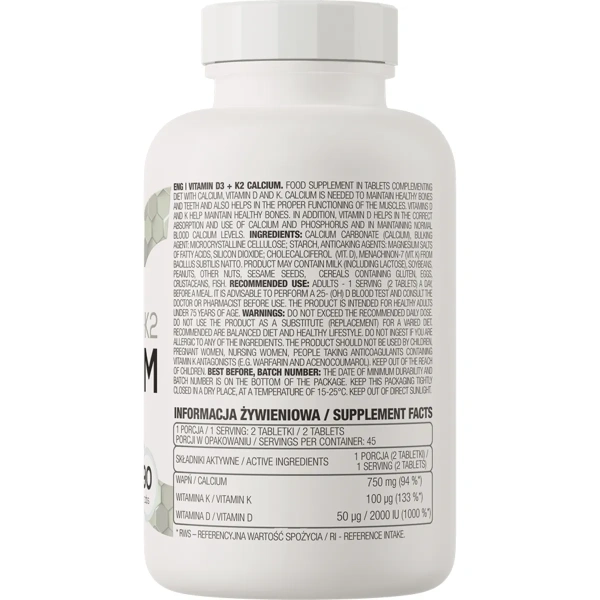 OstroVit Vitamiin D3 + K2 + Kaltsium – 90 tabletti | OstroVit