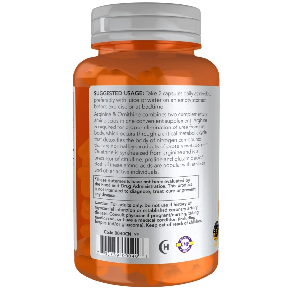Now Foods, Arginine & Ornithine (Arginiin & Ornitiin), 500 mg / 250 mg, 100 kapslit | Now Foods