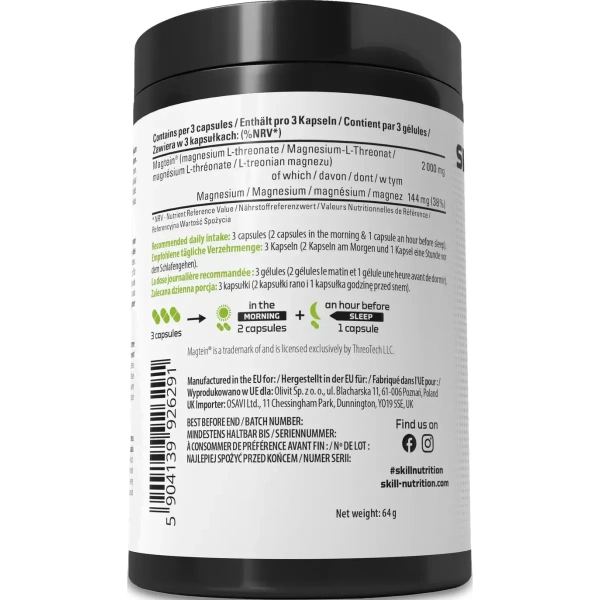 Skill Nutrition Magtein® Magnesium L-Threonate - 90 kapslit | Skill Nutrition