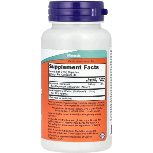 Now Foods, Magnesium Glycinate with BioPerine - 60 vcaps | Now Foods