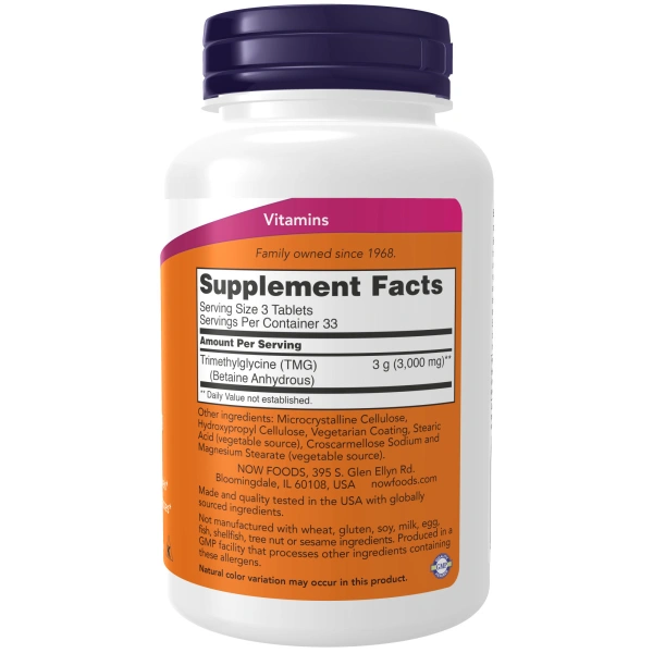 NOW Foods, TMG, 1000 mg, 100 tabletti | Now Foods
