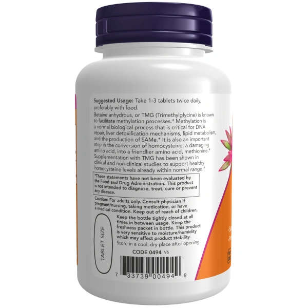 NOW Foods, TMG, 1000 mg, 100 tabletti | Now Foods