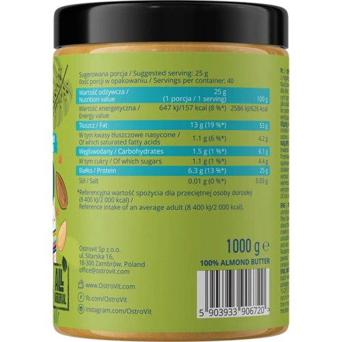 OstroVit 100% Almond Butter 1000g Crunchy | OstroVit