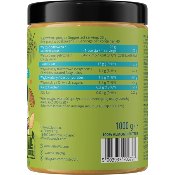 OstroVit 100% Almond Butter 1000g Crunchy | OstroVit