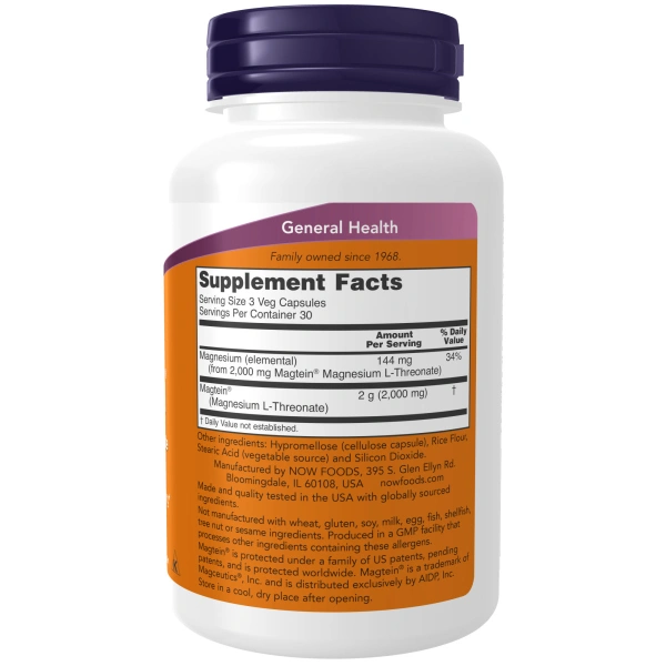 NOW Foods Magtein Magnesium L-Threonate - 90 Veg Capsules | Now Foods
