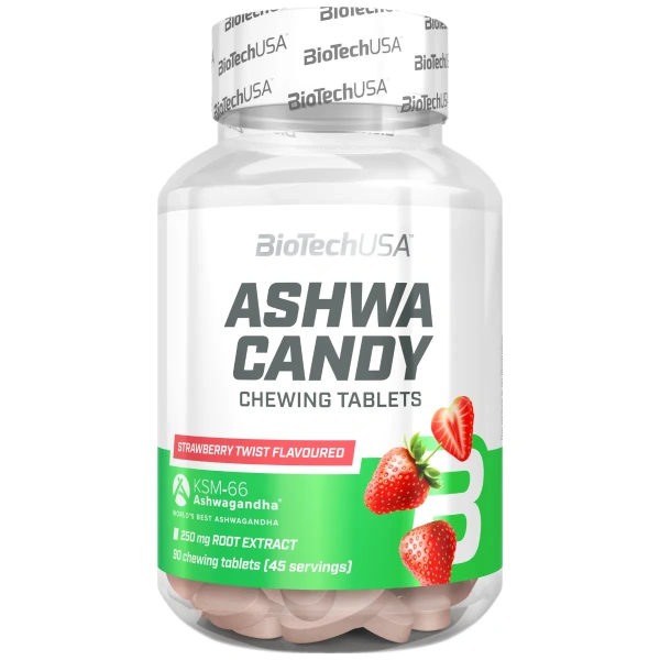 BioTechUSA Ashwa Candy – 90 närimistabletti (Strawberry twist) | BiotechUSA