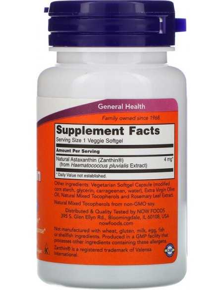 Now Foods, Astaxanthin (Astaksantiin), 4 mg, 60 geelkapslit