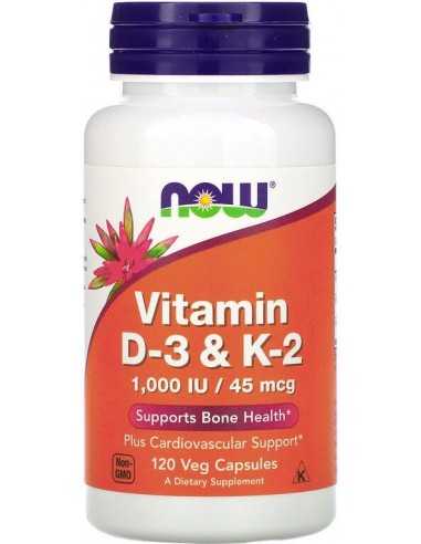 Now Foods, Vitamin D3 & K2 - 1000IU/45mcg (120 Veg caps)