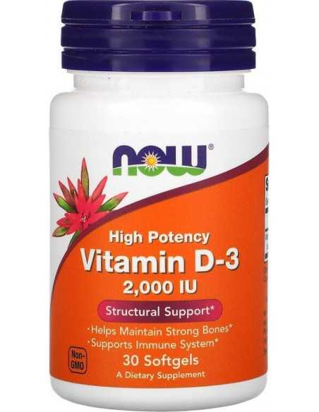 Now Foods, Vitamin D3 High Potency, 50 mcg (2000 IU), 30 Softgels