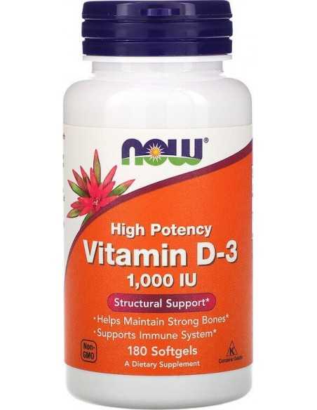 Now Foods, Vitamin D-3 High Potency, 25 mcg (1,000 IU), 180 Softgels