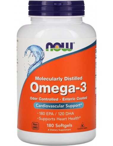 Now Foods, Omega-3, Molecularly Distilled & Enteric Coated, 180 Softgels