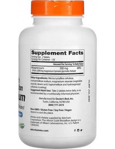 Doctor's Best, Magnesium, High Absorption, 100% Chelated, 240 Tablets