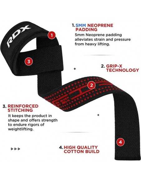 RDX S4 Silicone Gel Coated Non-slip Solid Grip Weight Lifting Gym Straps - Black