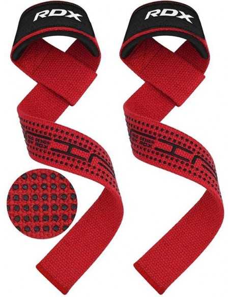 RDX S4 Silicone Gel Coated Non-slip Solid Grip Weight Lifting Gym Straps - Red