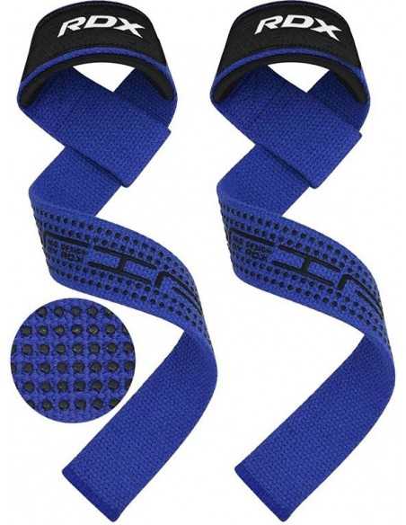 RDX S4 Silicone Gel Coated Non-slip Solid Grip Weight Lifting Gym Straps - Blue