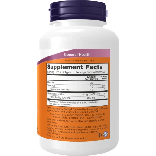 NOW Foods Sunflower Lecithin, 1200mg, 100 softgels | Now Foods