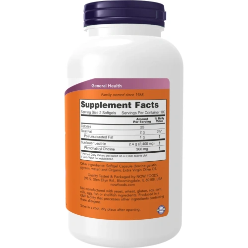 NOW Foods Sunflower Lecithin, 1200mg, 200 softgels | Now Foods