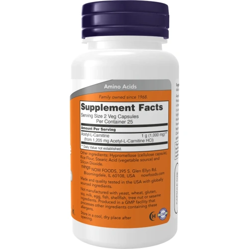 NOW Foods, Acetyl-L- Carnitine, 500 mg, 50 Veg Capsules | L-karniti... 2