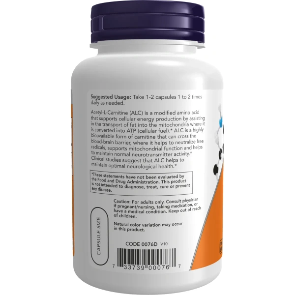Now Foods, Acetyl-L-Carnitine (Atsetüül L-Karnitiin), 500 mg, 100 kapslit | Now Foods