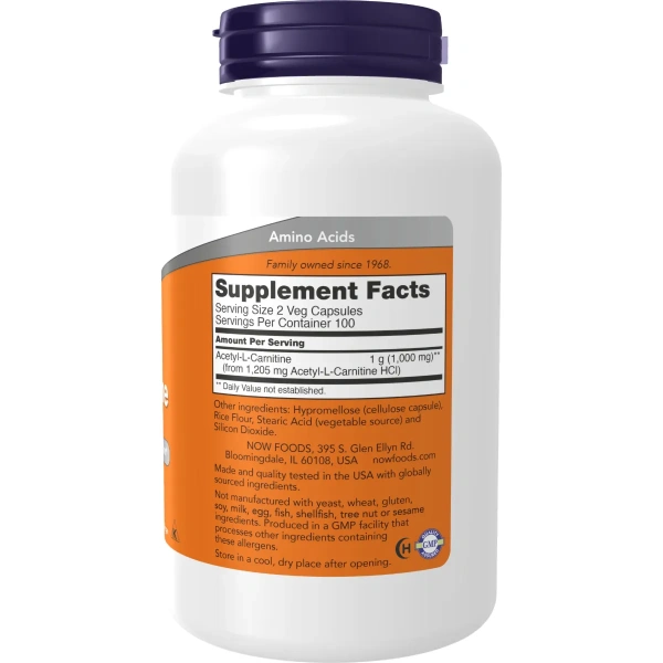 Now Foods, Acetyl-L-Carnitine (Atsetüül L-Karnitiin), 500 mg, 200 kapslit | Now Foods