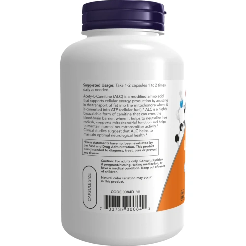 Now Foods, Acetyl-L-Carnitine, 500 mg, 200 Veg Capsules | Now Foods