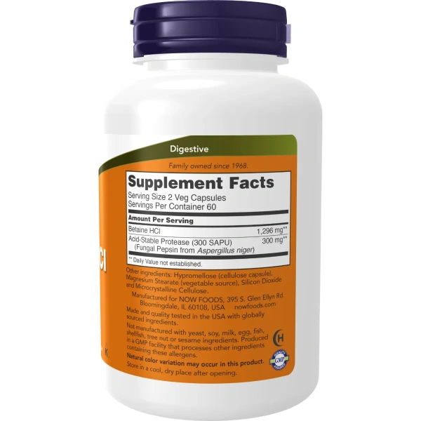 NOW Foods, Betaine HCl, 648 mg, 120 Veg Capsules | Now Foods
