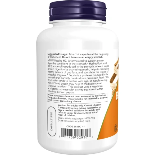 NOW Foods, Betaine HCl, 648 mg, 120 Veg Capsules | Now Foods