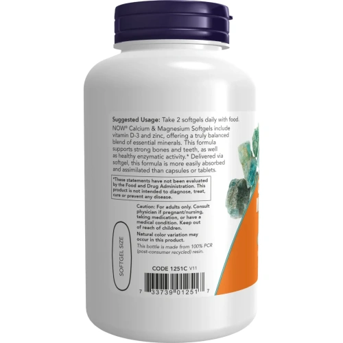 Now Foods, Кальций и магний, с витамином D-3 и цинком, 120 мягких таблеток | Now Foods