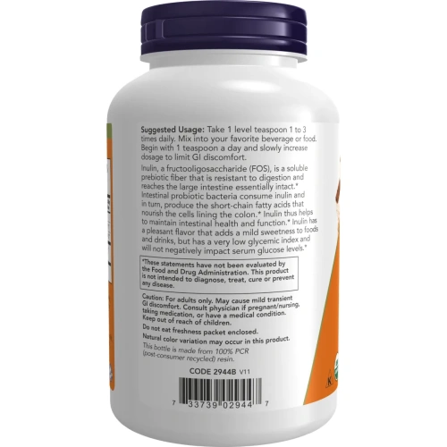 Now Foods, Certified Organic Inulin, Prebiotic Pure Powder, 8 oz (227 g) | Now Foods