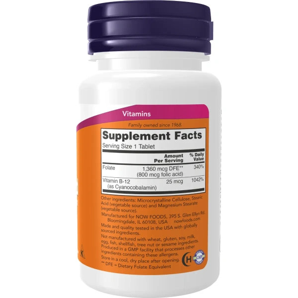 Now Foods, Folic Acid (Foolhape), 800 mcg, 250 Tabletti | Now Foods