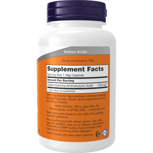 Now Foods, GABA, 750 mg, 100 Veg Capsules | Now Foods