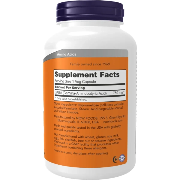 Now Foods, GABA, 750 mg, 200 Veg Capsules | Now Foods