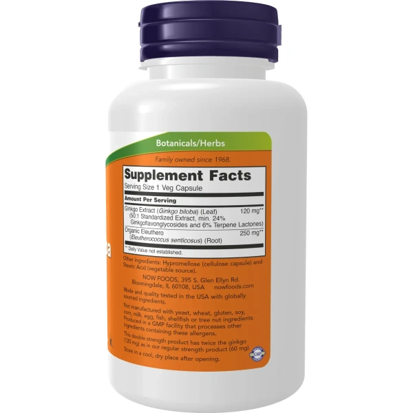 Now Foods, Ginkgo Biloba, Double Strength 120 mg, 100 Veg Capsules | Now Foods