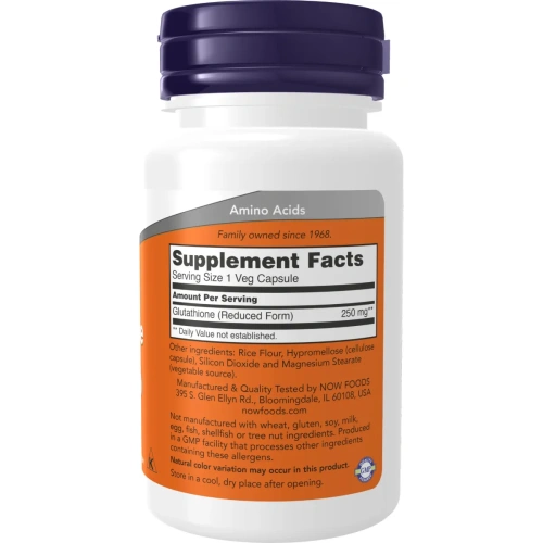 NOW Foods, Glutathione, 250 mg, 60 Veg Capsules | Now Foods
