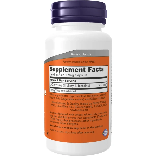 NOW Foods, L-Carnosine, 500 mg, 50 Veg Capsules | Now Foods