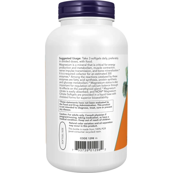 Now Foods, Magnesium Citrate, 180 Softgels | Now Foods