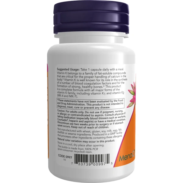 NOW Foods, MK-7 Plus with K1 & MK-4, 90 Veg Capsules | Now Foods