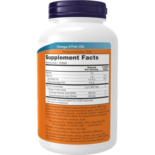Now Foods, Omega-3, Molecularly Distilled & Enteric Coated, 180 Softgels | Now Foods