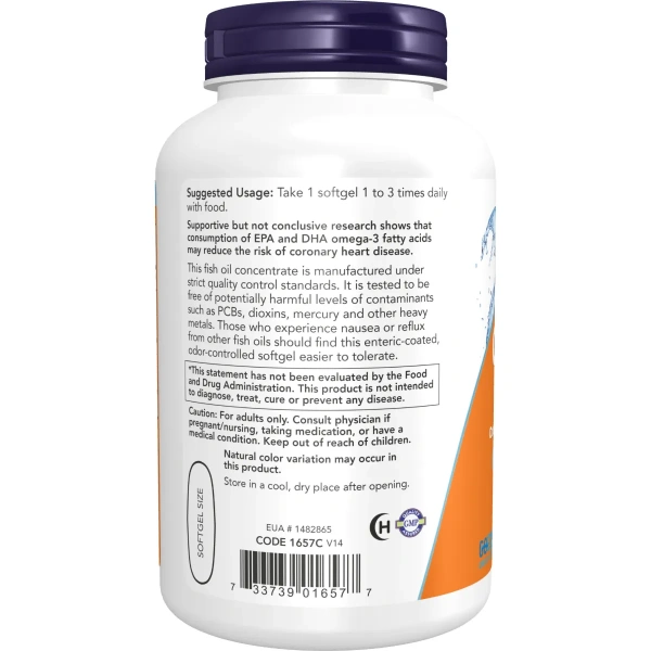 Now Foods, Omega-3, Molecularly Distilled & Enteric Coated, 180 Softgels | Now Foods