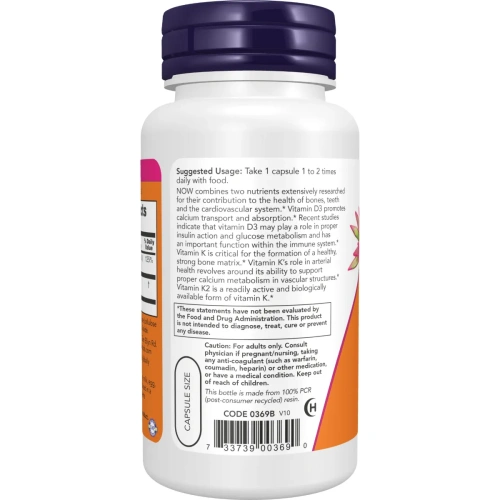 Now Foods, Vitamin D-3 & K-2 (Vitamiin D-3 & K-2), (1000 IU), 120 kapslit | Now Foods