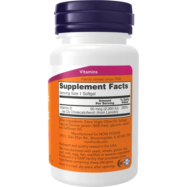 Now Foods, Vitamin D3, 2,000 IU, 240 Softgels | Now Foods