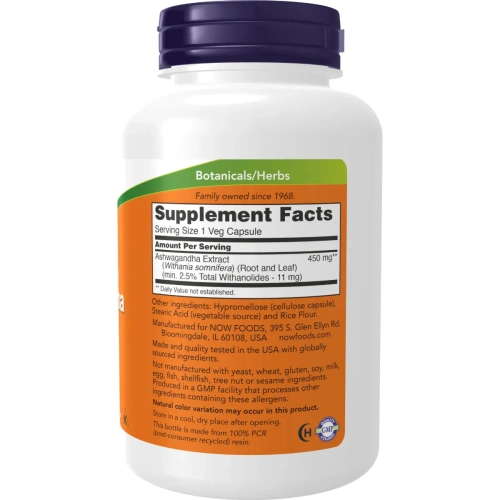 Now Foods, Ashwagandha 450mg, 180 kapslit | Now Foods