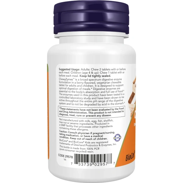 Now Foods, ChewyZymes (Ensüümid), Natural Berry Flavor, 90 näritavat tabletti | Now Foods