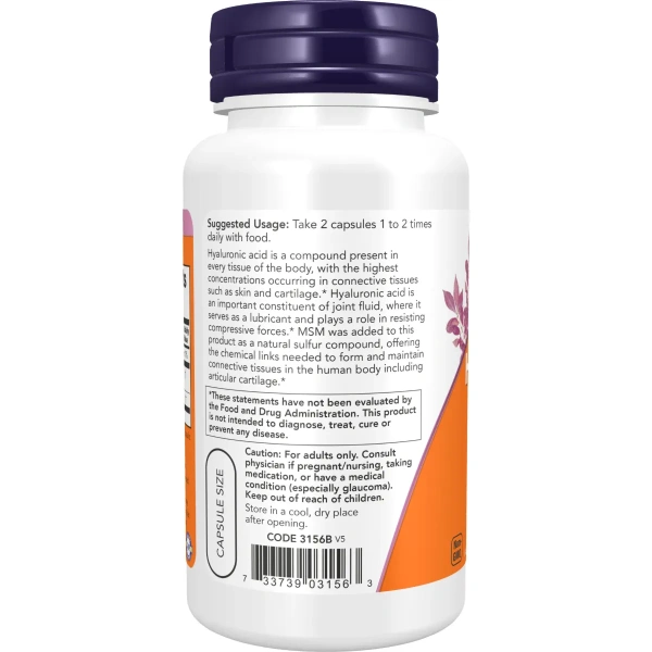 Now Foods, Hyaluronic Acid, Hüaluroonhape koos MSM, 50 mg, 60 kapslit | Now Foods