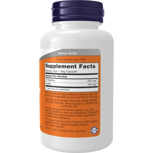 Now Foods, L-Theanine (L-Teaniin), Double Strength, 200 mg, 120 kapslit | Now Foods