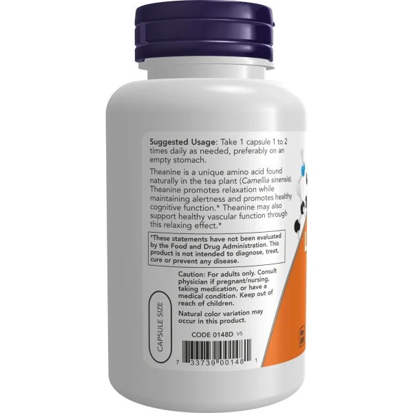 Now Foods, L-Theanine, Double Strength, 200 mg, 120 Veg Capsules | Now Foods