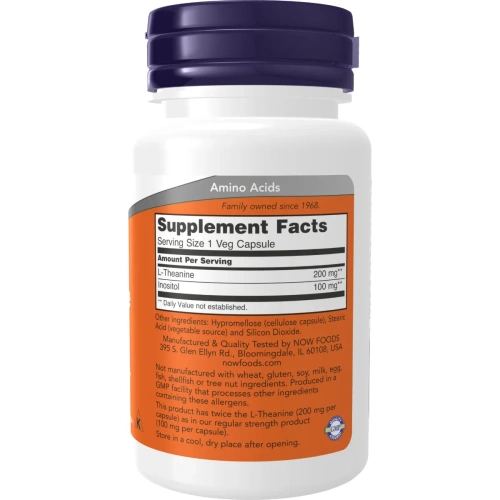 Now Foods, L-Theanine (L-Teaniin), Double Strength, 200 mg, 60 kapslit | Now Foods