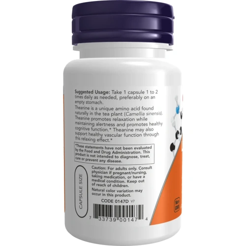 Now Foods, L-Theanine, Double Strength, 200 mg, 60 Veg Capsules | Now Foods